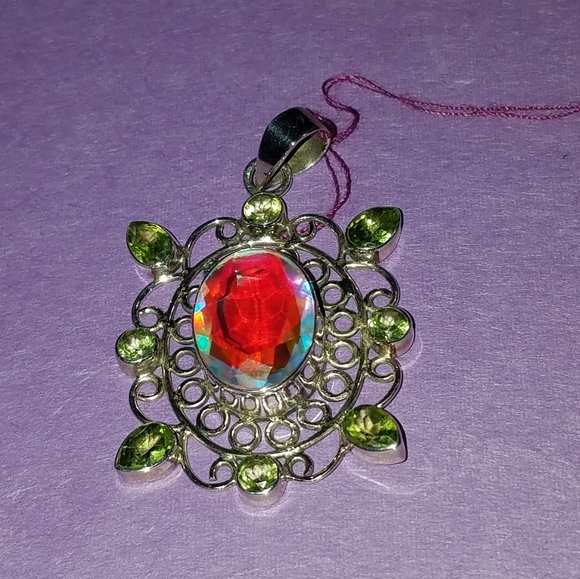 New Sterling silver and Mystic Topaz pendant with peridot accents - Picture 1 of 7